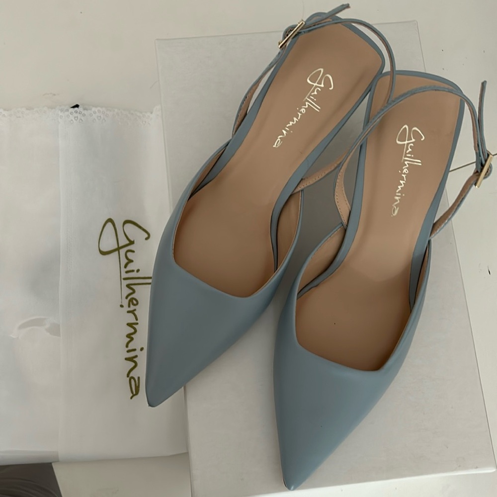 Guilhermina sky blue pointed toe sling back heels (never worn just tried on)